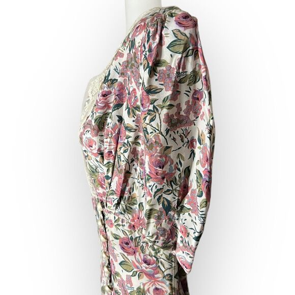 Jonathan Martin Vintage 80s Pastel Floral Lace Collar Cottagecore A-Line Dress - Picture 11 of 16